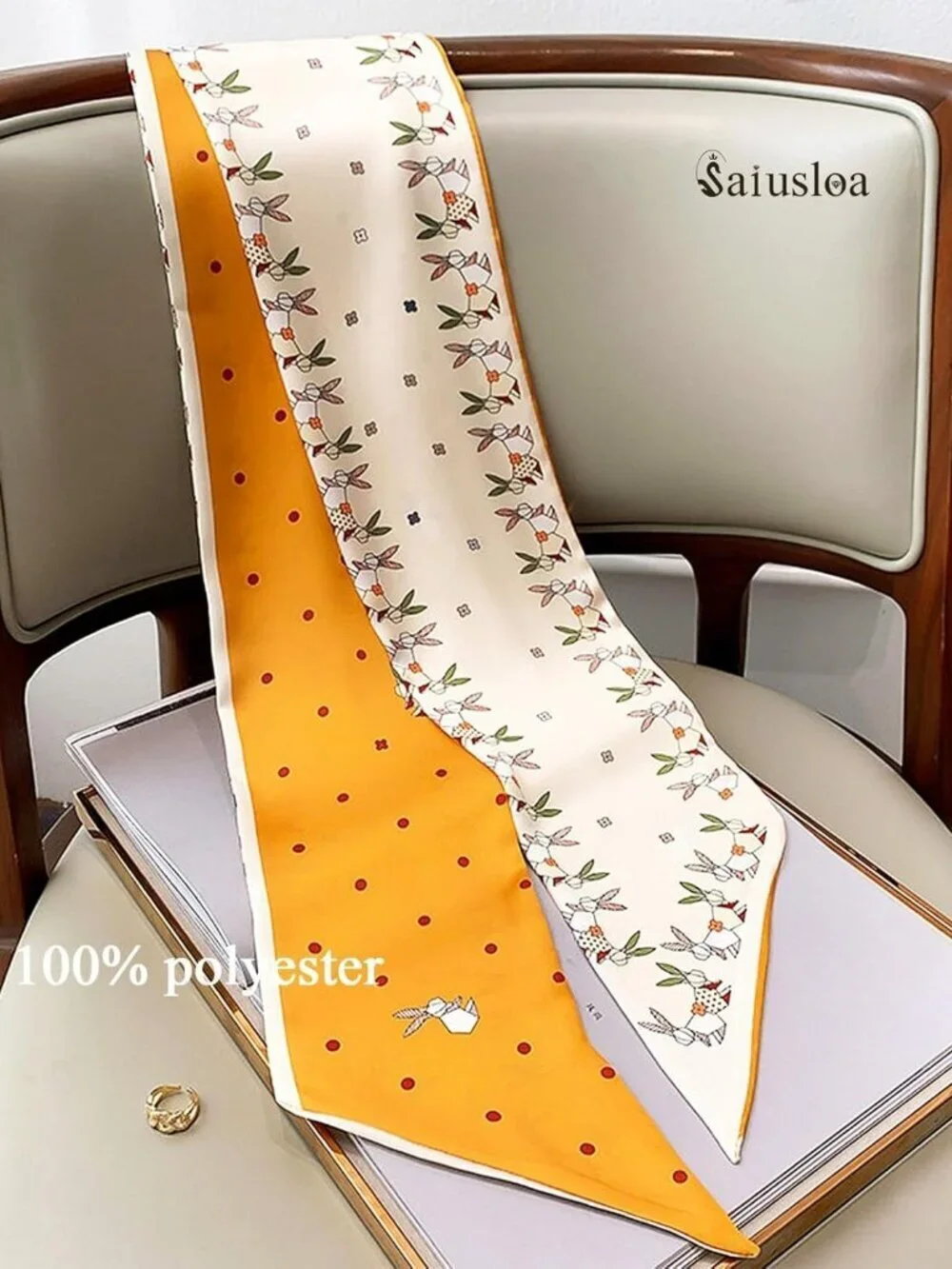 Women's little Orange Rabbit Head Scarves Long Skinny Silky Hair Bags Scarf